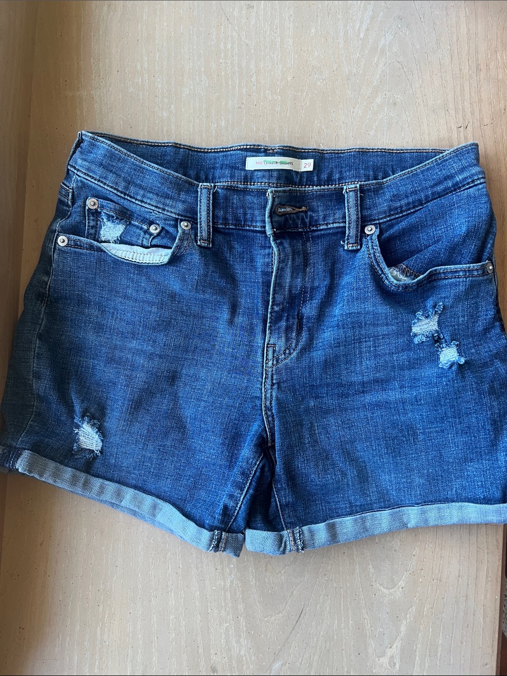Women’s Levi’s Dark Blue Distressed Denim Jean Shorts